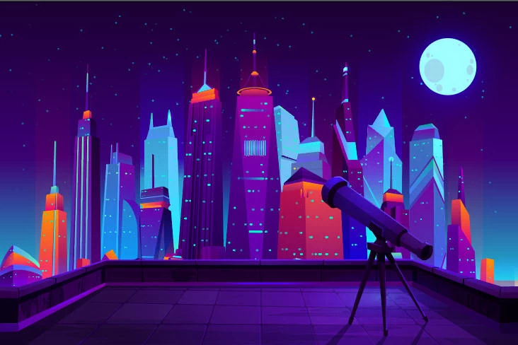 未来科技科幻霓虹灯渐变绚丽城市建筑夜景灯光插画AI/PSD设计素材100套【034】